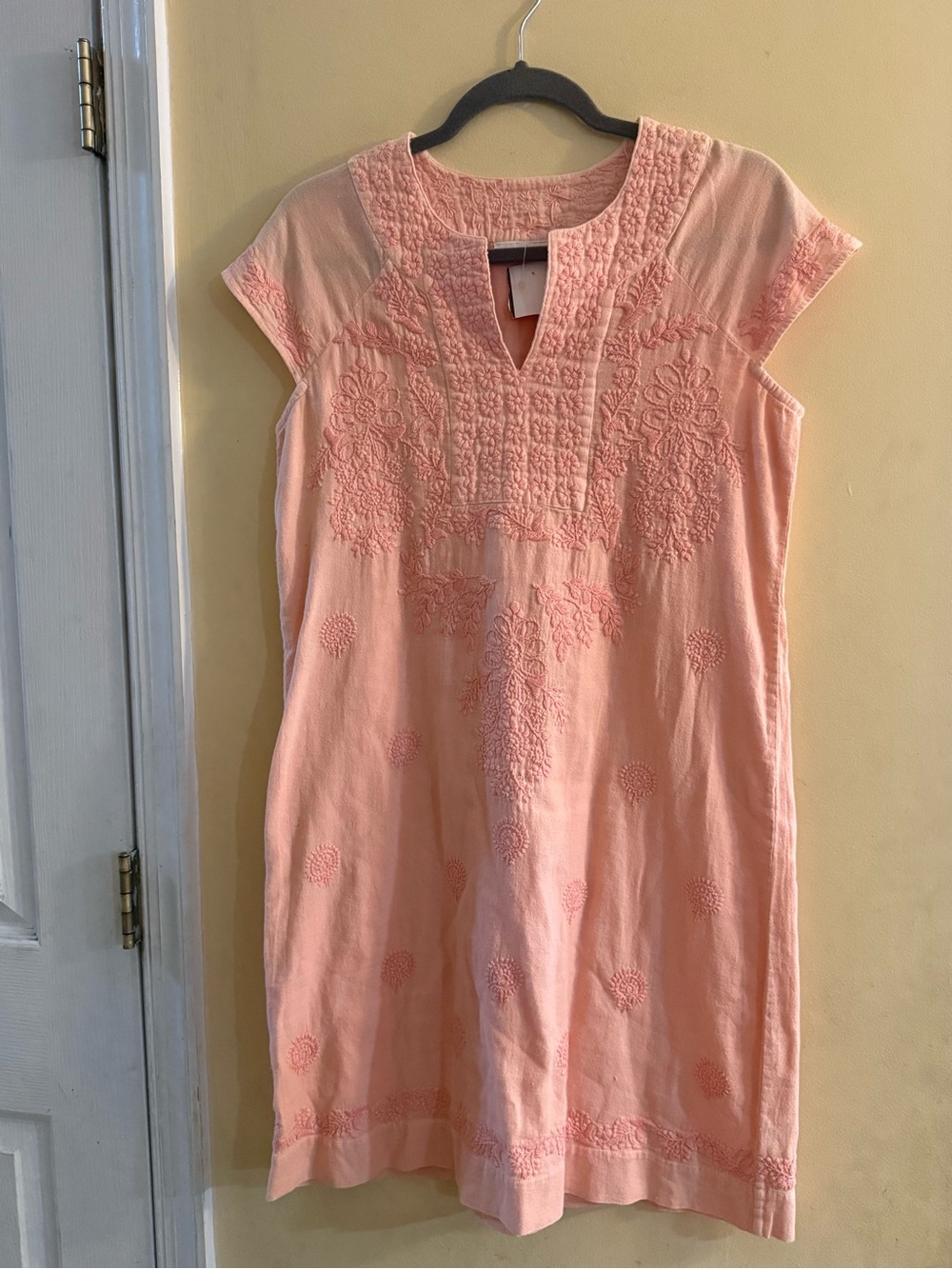 Roller Rabbit Faith Dress in light peach with embroidery detail, XS